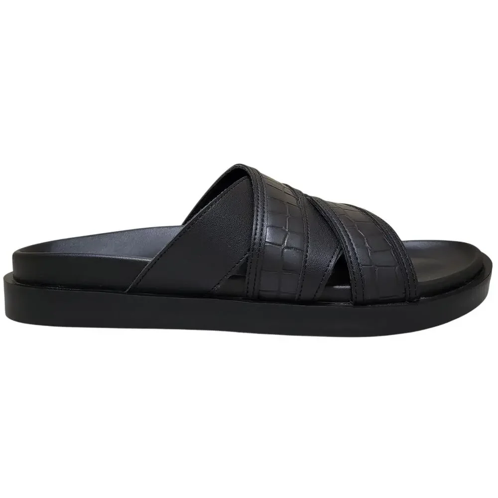 Stacy Adams Men Mondo Cross Strap Slide Sandals Size US 8M Black Croco Print